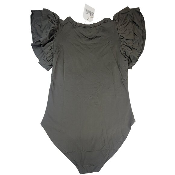 Grace & Emma Bodysuit With Ruffle Sleeves Olive Snap Closure Womens Size M New - Picture 2 of 10